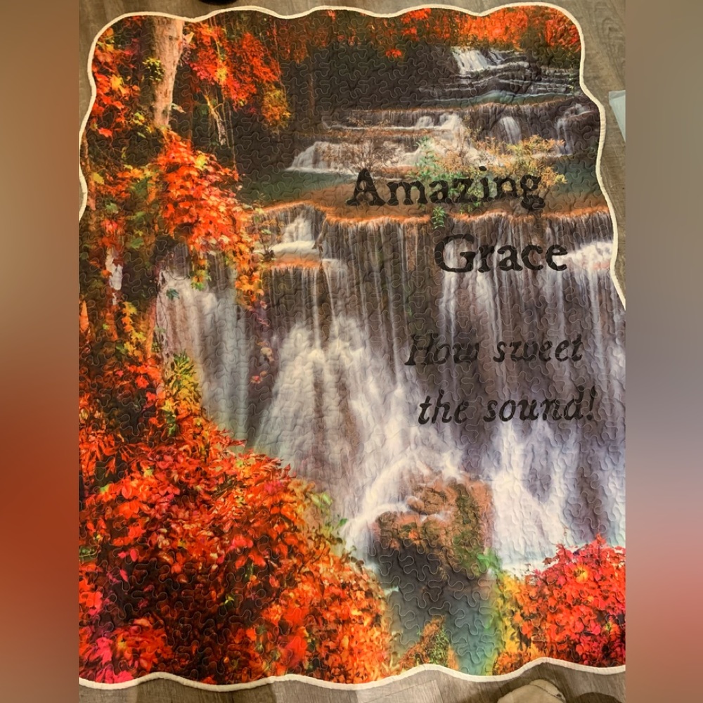 Inspirational Quotes Throw Quilt Blankets - Amazing Grace, Waterfall 48” x 60”